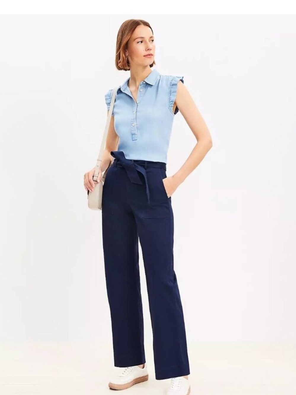 NWT! LOFT Navy High-Rise Wide Leg Pants with Self-Tie Belt